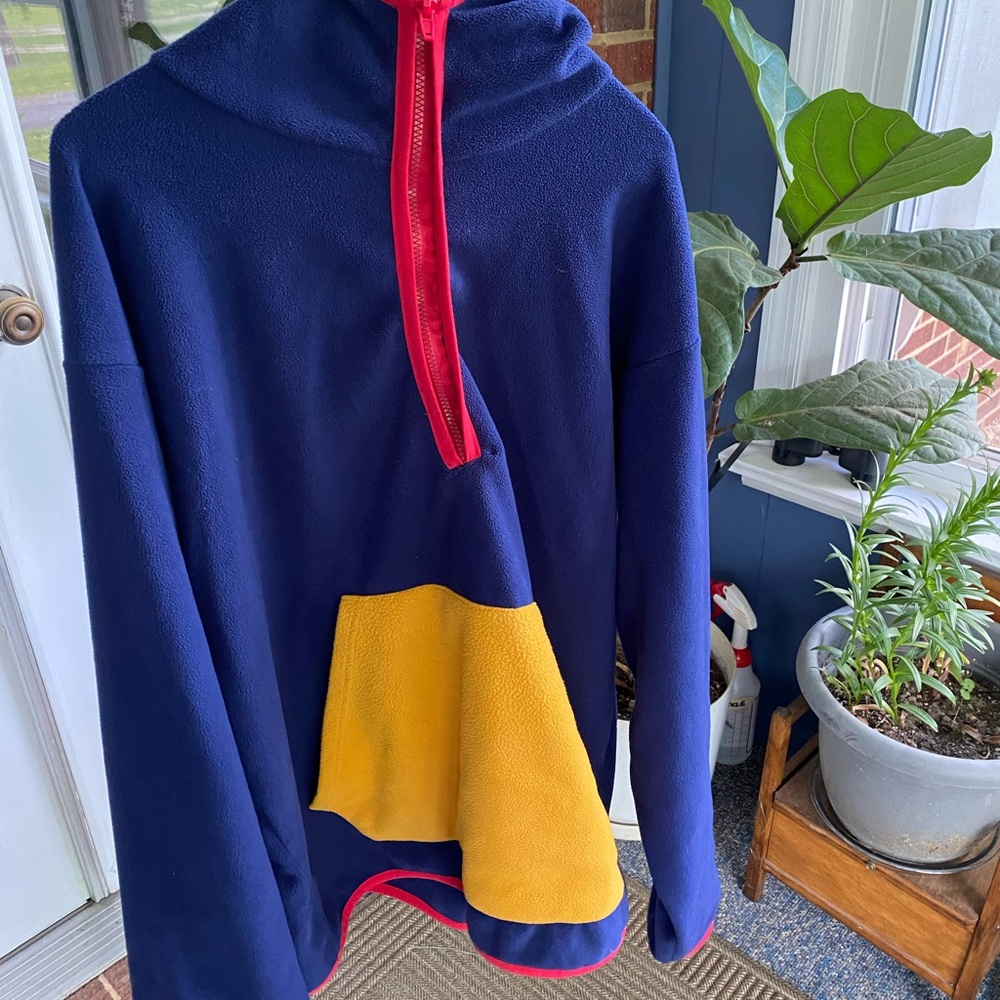 Rue21 Navy Blue Fleece Pullover with Yellow Pocket and Pink Trim